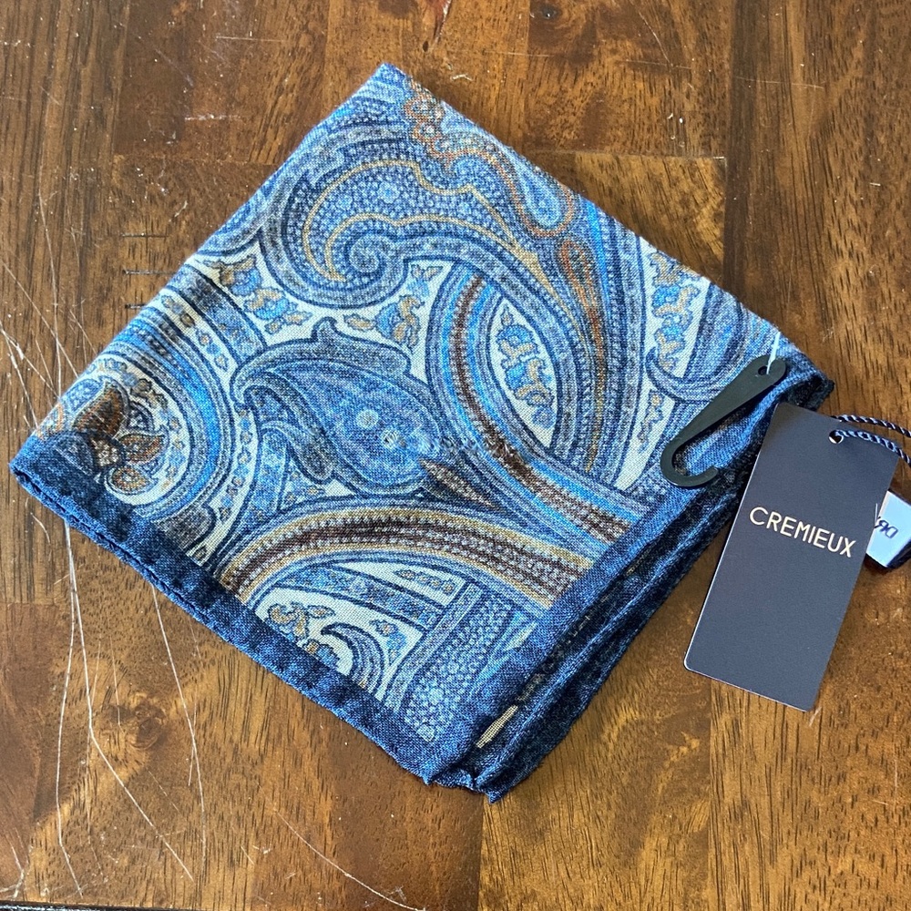 Daniel Cremieux Blue and Brown Paisley Wool Pocket Square